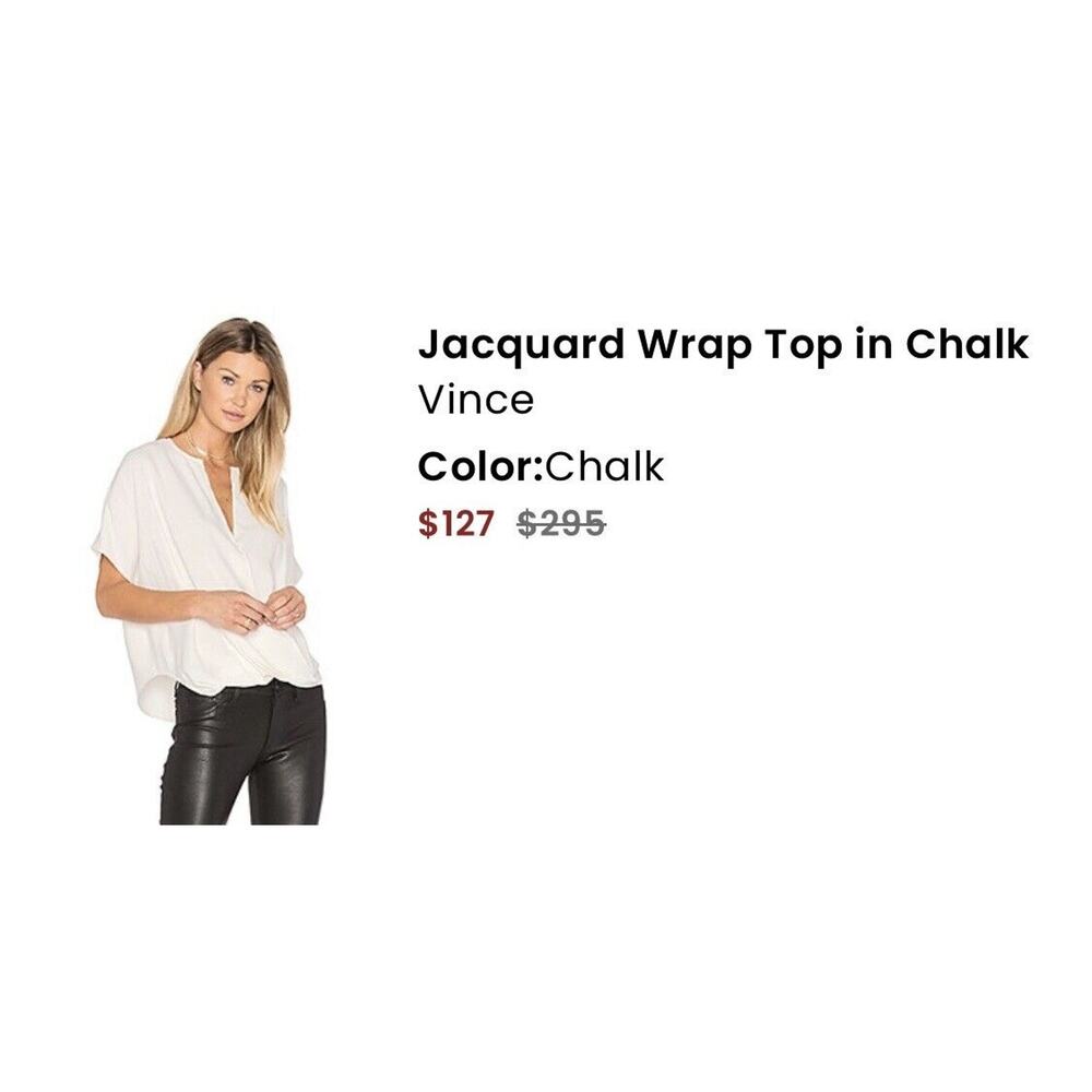 Vince Brand 100% Silk Jacquard Wrap Top Blouse Shirt Chalk White Large Women